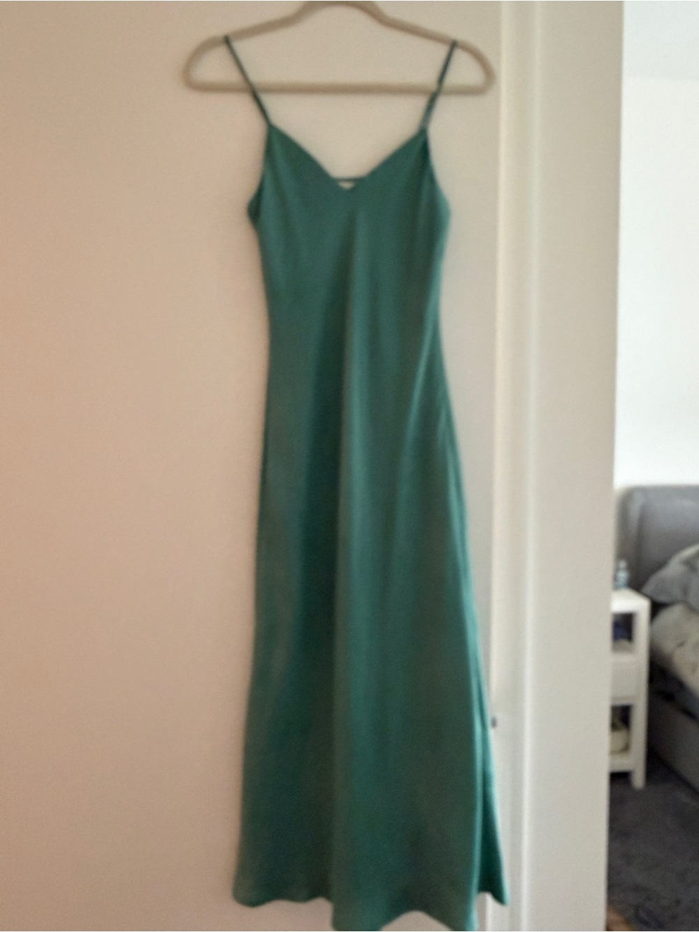 Z Supply Teal Satin Maxi Slip Dress with Spaghetti Straps